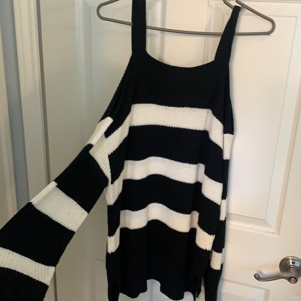 Cold shoulder striped sweater